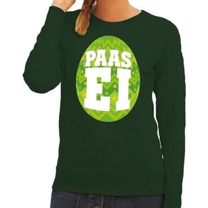Groene Paas sweater met fel groen paasei - Pasen trui voor dames - Pasen kleding M
