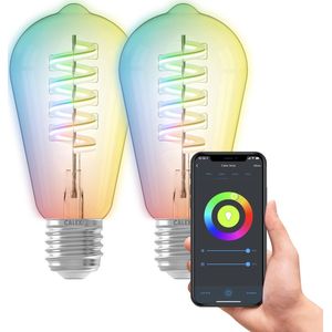 Calex Slimme Lamp - Set van 2 stuks - Wifi LED Filament Verlichting - E27 - Smart Bulb Helder - Rustiek - RGB en Warm Wit Licht