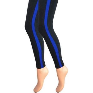 Dames legging - Katoen - Blauwe streep - Zwart - Maat L/XL