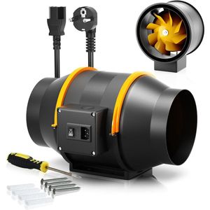 Rookafzuiging buisventilator 125 mm inline-kanaalventilator afvoerventilator 230 V stil met IEC-stopcontact + 15 m netsnoer voor badkamer kantoor groeiruimtes EU-stekker