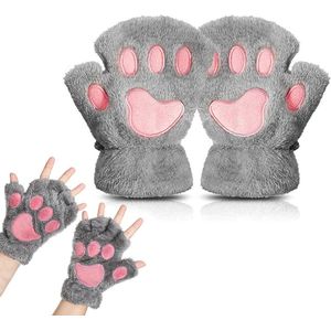 Vingerloze kattenpoothandschoenen voor dames - Grijs - Maat: 18*13*3cm