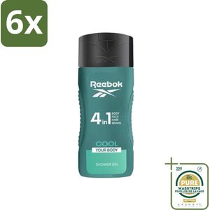 Reebok - Cool Your Body - Douchegel - 4 in 1 - 400 ml - Voordeelverpakking - 6 stuks - Verkoelend - Menthol