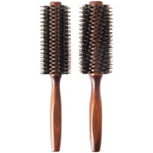 Ronde borstelset met everzwijnharen, nylon pinnen en houten handvat voor het stijlen, krullen, volume geven en ontwarren (2-in-1)