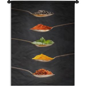 Wandkleed Kruiden en Specerijen - Italiaanse kruiden op lepels Wandkleed katoen 120x160 cm - Wandtapijt met foto XXL / Groot formaat!