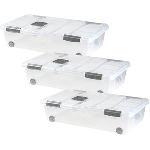PlasticForte - Opslagbox - Transparant - 3x 30L - Met Deksel - Opbergbak Met Wielen
