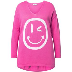 Angel of Style Angel of Style - Dames - Trui oversized smiley V-hals - Hibiscusrood - Maat 42+