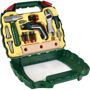 Klein Toys Bosch Ixolino II werkkoffer - accu-schroevendraaier en meer gereedschap - incl. geluids- en lichteffecten - groen geel