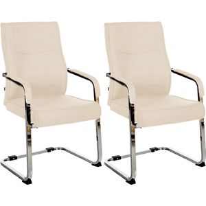 CLP Hobart Set van 2 Eetkamerstoelen - Bezoekersstoelen - Met armleuning - Verchroomd frame - creme Stof