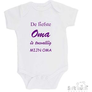 100% katoenen Romper ""De liefste oma is toevallig mijn oma"" Meisjes Katoen Wit/paars Maat 56/62