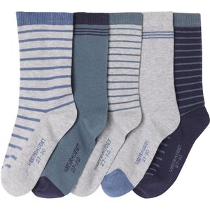 BASICS - Set van 5 Paar - Gestreepte Sokken - Gemêleerd Grijs - Voor Jongens