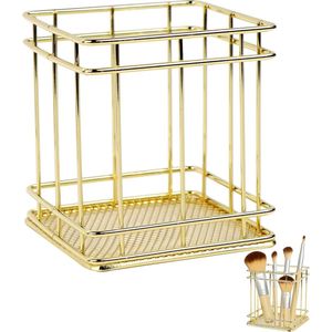 Make-upborstelhouder Cosmetische organizer voor penselen en pennen, opslag voor make-upborstels - Elegante desktopgereedschapscontainer - Perfect voor slaapkamer en kantoor - Borstelcontainer (goud)