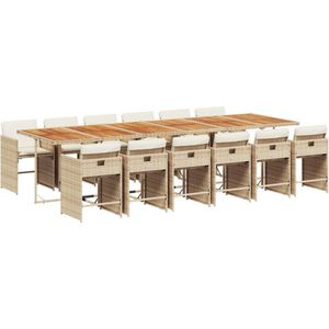 vidaXL 13-delige Tuinset met kussens poly rattan beige - Tuinset - Tuinsets - Loungeset - Tuintafel