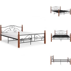 vidaXL Metalen Bedframe - Trendy - Tweepersoonsbed - 210x167x90 cm - Zwart en Donkerhout - Bed