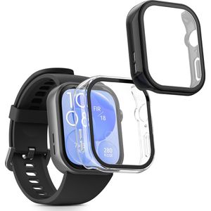 kwmobile 2x cover geschikt voor Huawei Watch Fit 3 - Fitnesstracker cover van gehard glas en kunststof frame set transparant / zwart