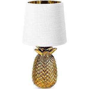 Navaris tafellamp in ananas design - Ananaslamp - 35 cm hoog - Decoratieve lamp van keramiek - Pineapple lamp - E14 fitting - Goud/Wit
