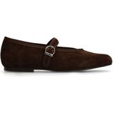 Manfield - Ballerina's - Bruin - Suède - Platte Hak - Zilverkleurig Gesp Detail