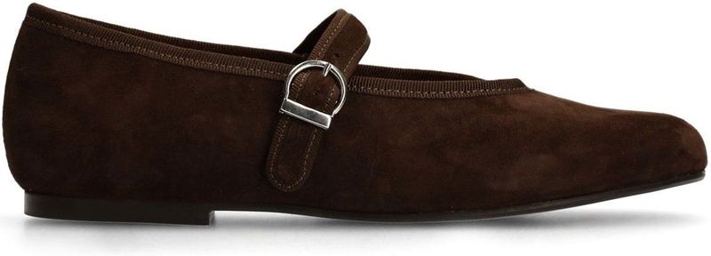 Manfield - Ballerina's - Bruin - Suède - Platte Hak - Zilverkleurig Gesp Detail