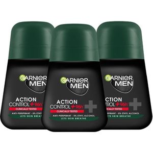 Garnier Men Deodorant Roll On Action Control+ 96h - Anti-Perspirant Deodorant Roller - 3 X 50ml - Deodorant Man