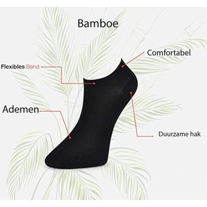 Bamboe sokken sneaker 6 paar - Zwart - Bamboe Sokken Dames en Heren - Antibacterieel Maat 39/42