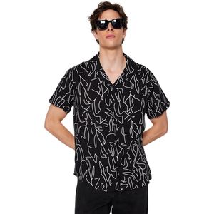 Trendyol Zwart Duurzamer Regular Fit Open Kraag Korte Mouw Flowy Geometrisch Zomershirt Tmnss20Go0577