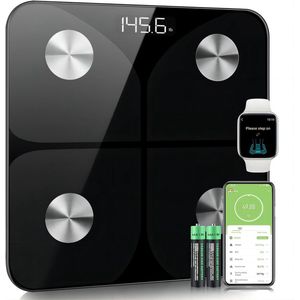 Personenweegschaal impedantiemeter - vetmassa water spiermassa BMI MB glas zwart