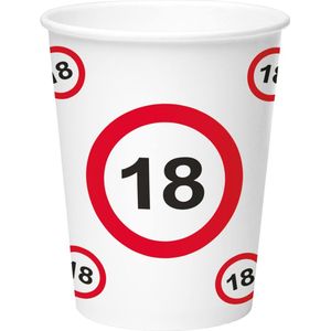 18 Jaar Verkeersbord Papieren Bekers 350ml - 8 stuks