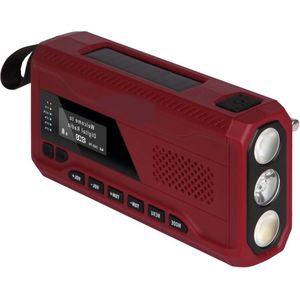 oCreon DAB+ Kurbelradio - Draagbaar Digitalradio met Bluetooth - Solar - Zaklamp - Powerbank (Rood)
