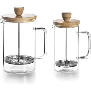 Frans koffiezetapparaat, koffiepers, koffiezetapparaat met zuiger, Franse pot voor filterkoffie, 6 kopjes, 0'80 l, staal en hout
