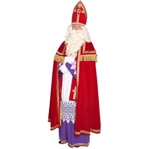 KIMU Sinterklaas Kostuum Compleet Luxe - De Enige Echte - TV Sint Stefan - Fluweel Pak Mantel Mijter Habijt Sinterklaaspak Rood - Fluwelen Sinterklaaskostuum Nicolaas Festival