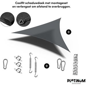 Platinum Sun & Shade - Coolfit - Schaduwdoek – Driehoek - 360x360x360cm – Antraciet – Inclusief bevestigingsmateriaal - 5 jaar garantie op het doek - 95% UV protectie – Hoogwaardig Sterk geweven 285 g/m² - Hoge kleurechtheid