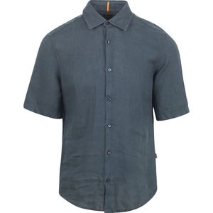 BOSS - Rash Short Sleeve Overhemd Linnen Navy - Heren - Maat L - Regular-fit
