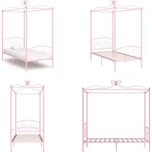 vidaXL Hemelbedframe metaal roze 90x200 cm - Bedframe - Bedframes - Bed - Bedden