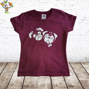 T-shirt Buldog aubergine -Fruit of the Loom-110/116-t-shirts meisjes