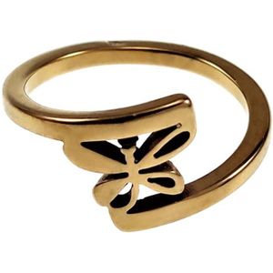 Ring Dames - Vlinder Ring - Verguld RVS - Asymmetrische Ring