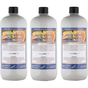 Body & Hair Sweet Orange & Cedarwood 1 liter - set van 3 stuks - 2 in 1 voor lichaam en haar.