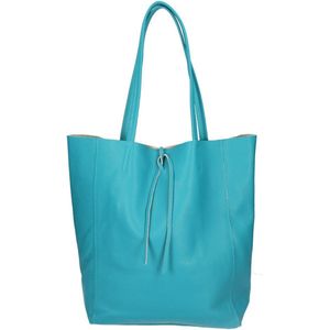 Turquoise Leren Shopper Simple - Leder - Shoppers - Handtassen - Turquoise - Italiaans Leer - Leren Tas