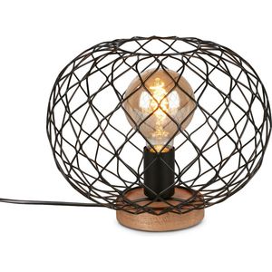 Briloner Leuchten WINKI Vintage Tafellamp 1-lichts metaal-hout zwart excl. 1xE27 max. 25W snoer schakelaar