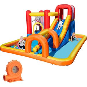 Springkussen - Spring Kussen - Springkasteel met Ventilator - Droog en Waterglijbaan - 3 ~ 5 Kinderen Tegelijk - Children's Bouncy Castle voor Binnen of Buiten Gebruik - 400 × 320 × 200 cm