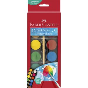 Faber-Castell waterverfdoos - 12 kleuren + penseel - napje 30 rond - FC-125018