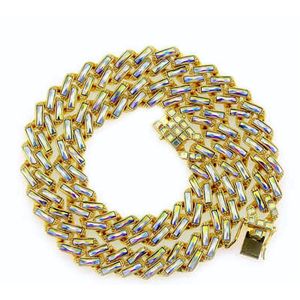 ICYBOY 18K Massieve Miami Micro Geplaveide Heren Ketting verguld [GOLD-PLATED] [ICED OUT] [20 inch - 50 cm Small / Medium] - Micro Paved Square Diamond Miami Chain Necklace Cuban Link
