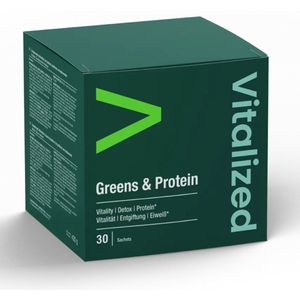 Vitalized - Greens & Protein - 30 Sachets - 8 gram Eiwit uit Fava, Rijst en Kikkererwt - 5,1 gram Groene Superfoods