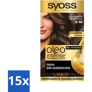 15 x SYOSS - Oleo Intense 5-10 - Haarverf - Permanente Haarkleuring - Cool Bruin - Langdurige Kleur - Haarverf - Permanente Haarkleuring - Cool Bruin - Olie-formule - Grijsdekking