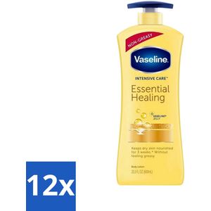 12 x Vaseline - Essential Healing - Body Lotion - Intensief Voedend - 600 ml - Intensieve Voeding - Droge Huid - Bodymilk - Vaseline - Hydraterende Bodymilk