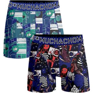 Muchachomalo Jongens Boxershorts 2-Pack (Maat 158/164) Social Media print - Blauw/Groen