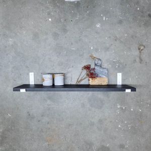 GoudmetHout Massief Eiken Wandplank - 50x25 cm - Zwart eiken - Industriële plankdragers L-vorm UP mat wit - Staal - Zwarte wandplank