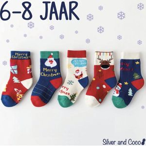 SilverAndCoco® - 5 Paar Kinder Kerstsokken 6 7 8 Jaar / Vrolijke Happy Kerst Sokken Kerstman Rendier / Leuke Grappige Dikke Warme Huissokken Kerstcadeau kinderen / Wintersokken jongens meisjes Kleding Cadeautje Kind Sokjes