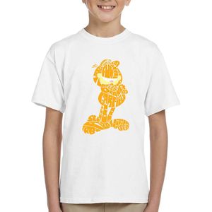 Kinder T-shirt met Garfield-afbeelding in zwart en wit | Leuk en comfortabel - Wit - Maat 146-152 - T-Shirt leeftijd 11 tot 12 jaar - Grappige teksten - Cadeau - Shirt cadeau - Groetjes tekst- verjaardag -