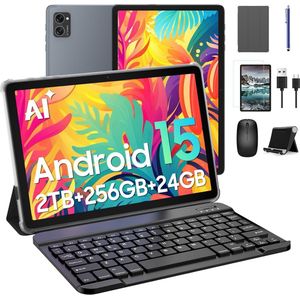 BESTTAB T20 Tablet - 5000mAh - 5G WiFi - 24GB RAM - 256GB ROM - Android 15 - Octa-core - Met QWERTY Toetsenbord - Muis - Pen - Hoes - Grijs