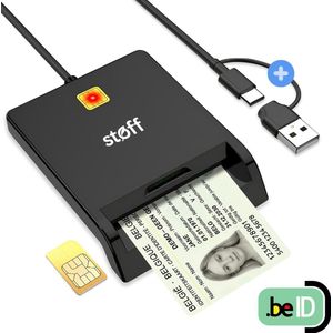 Stoff - ID Kaartlezer Identiteitskaart Belgie - Eid-kaartlezers - ID Card Reader - Identiteitskaartlezer met USB/USB C Kaart lezer Belgische – Compatibel met Windows, macOS en Linux - Kaartlezer Identiteitskaart Belgie