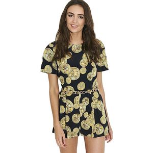 John Zack zwarte jumpsuit met medaillonprint